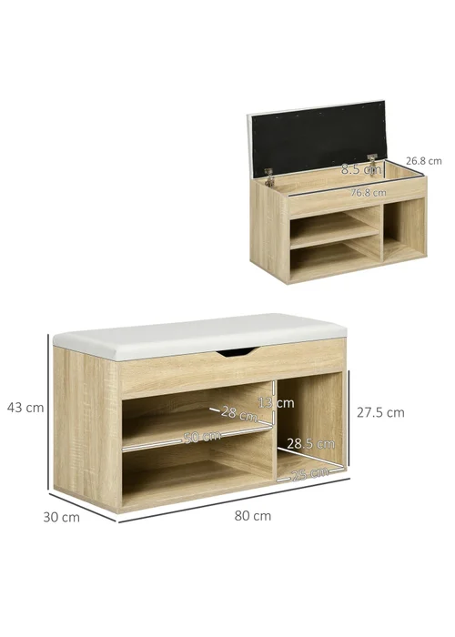 HOMCOM Grey Sit-On Shoe Storage Unit (80cm x 30cm x 43cm) - One Size Image 3