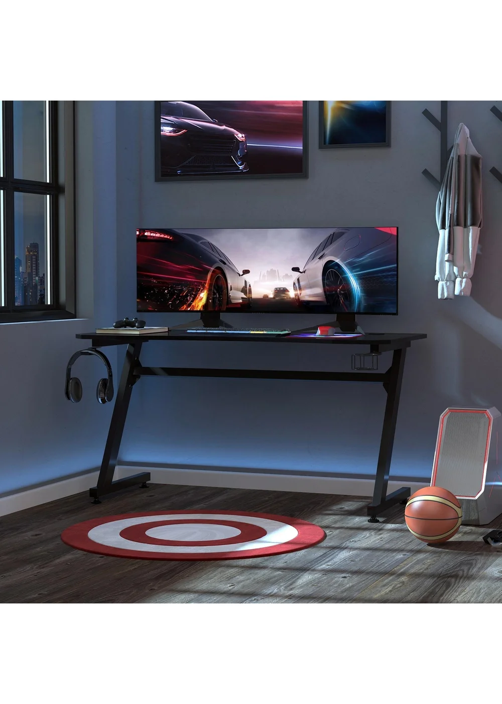 HOMCOM Black Gaming Desk Adjustable Feet (120cm x 65cm x 74.5cm) - One Size Image 2