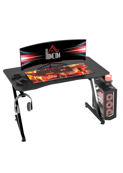 HOMCOM Black Gaming Desk Adjustable Feet (120cm x 65cm x 74.5cm) - One Size Image 1