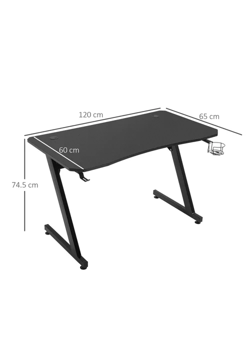 HOMCOM Black Gaming Desk Adjustable Feet (120cm x 65cm x 74.5cm) - One Size Image 3