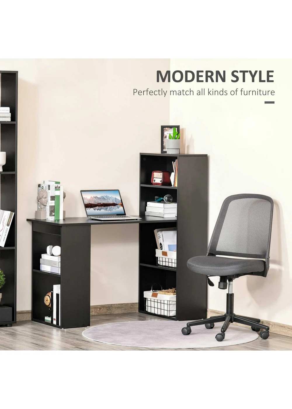 HOMCOM Black Writing Table Workstation 6 Shelves (120cm x 55cm x 120cm) - One Size Image 4