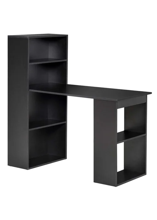 HOMCOM Black Writing Table Workstation 6 Shelves (120cm x 55cm x 120cm) - One Size Image 2