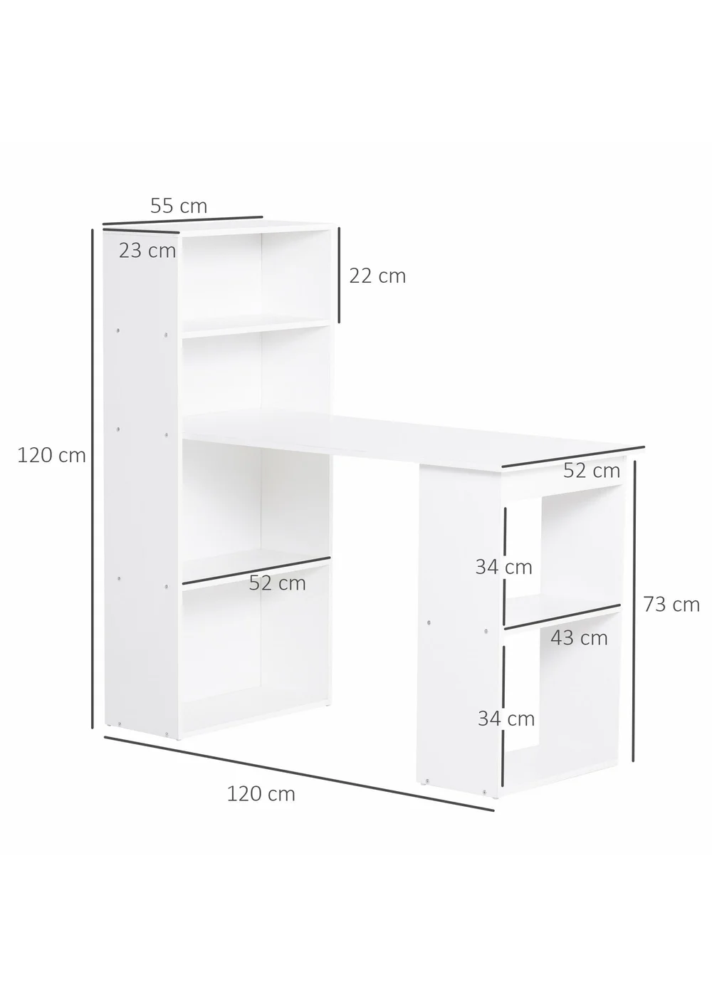 HOMCOM White Writing Table Workstation 6 Shelves (120cm x 55cm x 120cm) - No Size Image 3