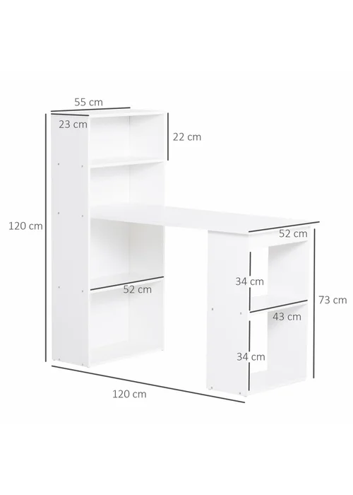 HOMCOM White Writing Table Workstation 6 Shelves (120cm x 55cm x 120cm) - No Size Image 3