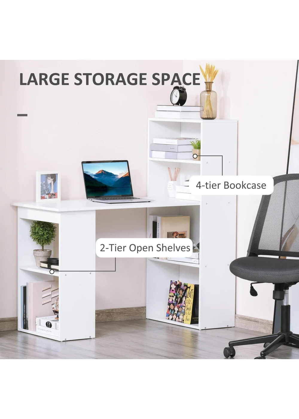 HOMCOM White Writing Table Workstation 6 Shelves (120cm x 55cm x 120cm) - No Size Image 5