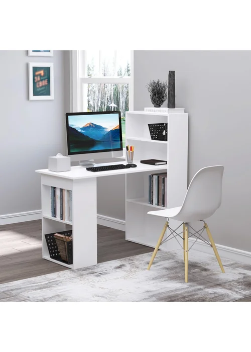 HOMCOM White Writing Table Workstation 6 Shelves (120cm x 55cm x 120cm) - No Size Image 1