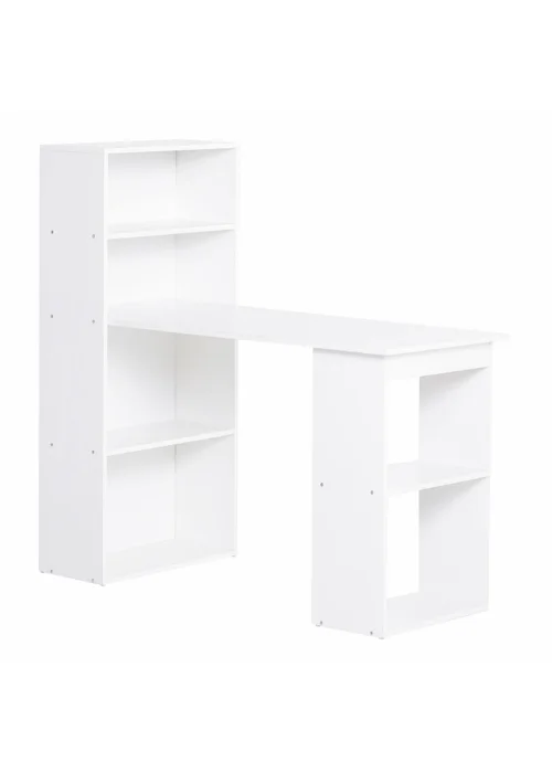 HOMCOM White Writing Table Workstation 6 Shelves (120cm x 55cm x 120cm) - No Size Image 2