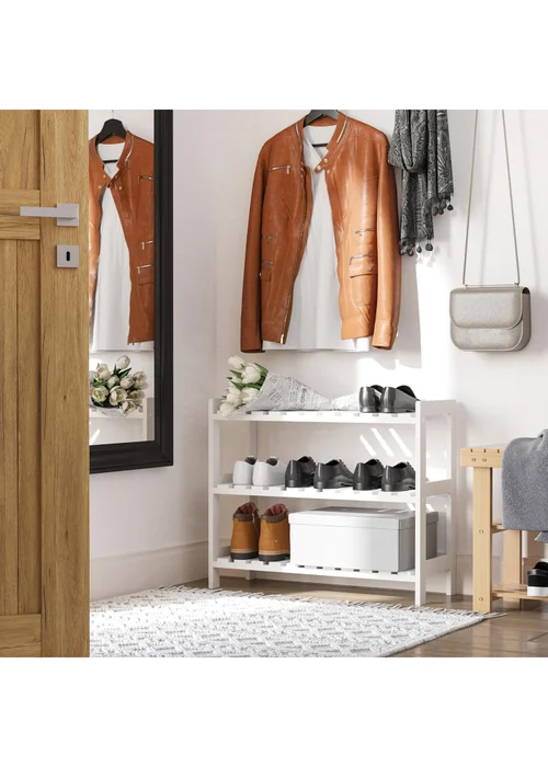 HOMCOM White 3-Tier Shoe Rack (70cm x 26cm x 57.5cm) - No Size Image 1