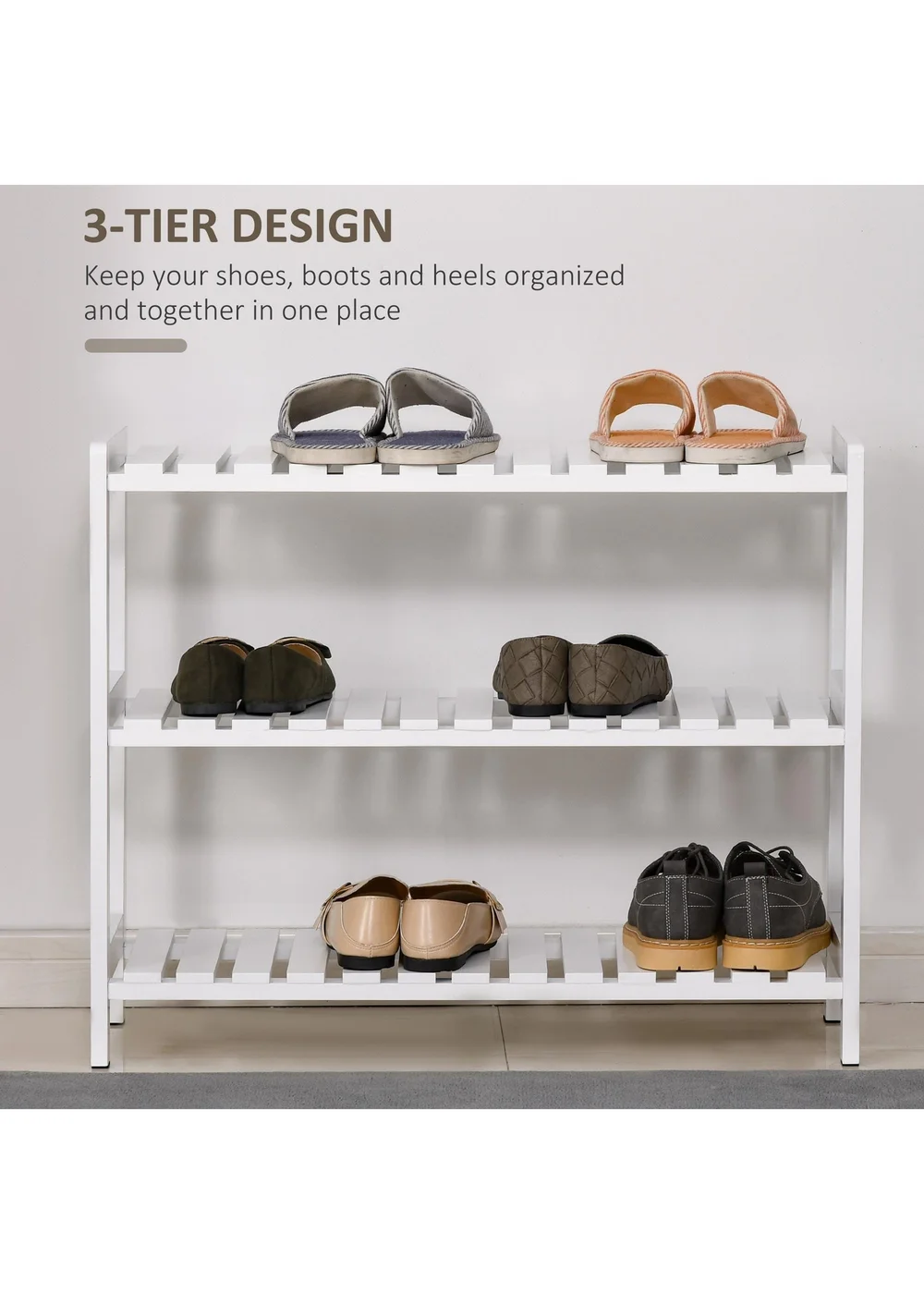 HOMCOM White 3-Tier Shoe Rack (70cm x 26cm x 57.5cm) - No Size Image 4