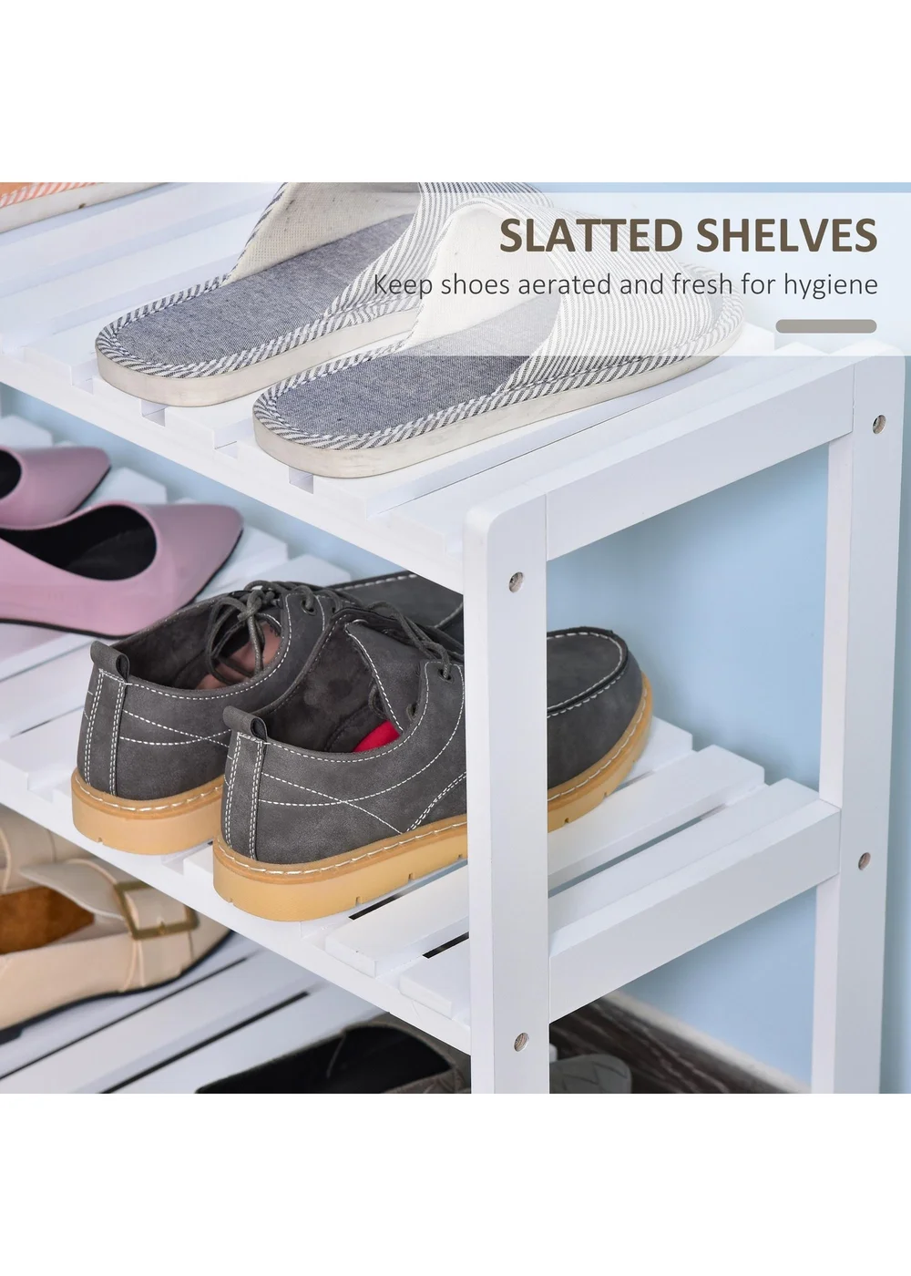 HOMCOM White 3-Tier Shoe Rack (70cm x 26cm x 57.5cm) - No Size Image 5