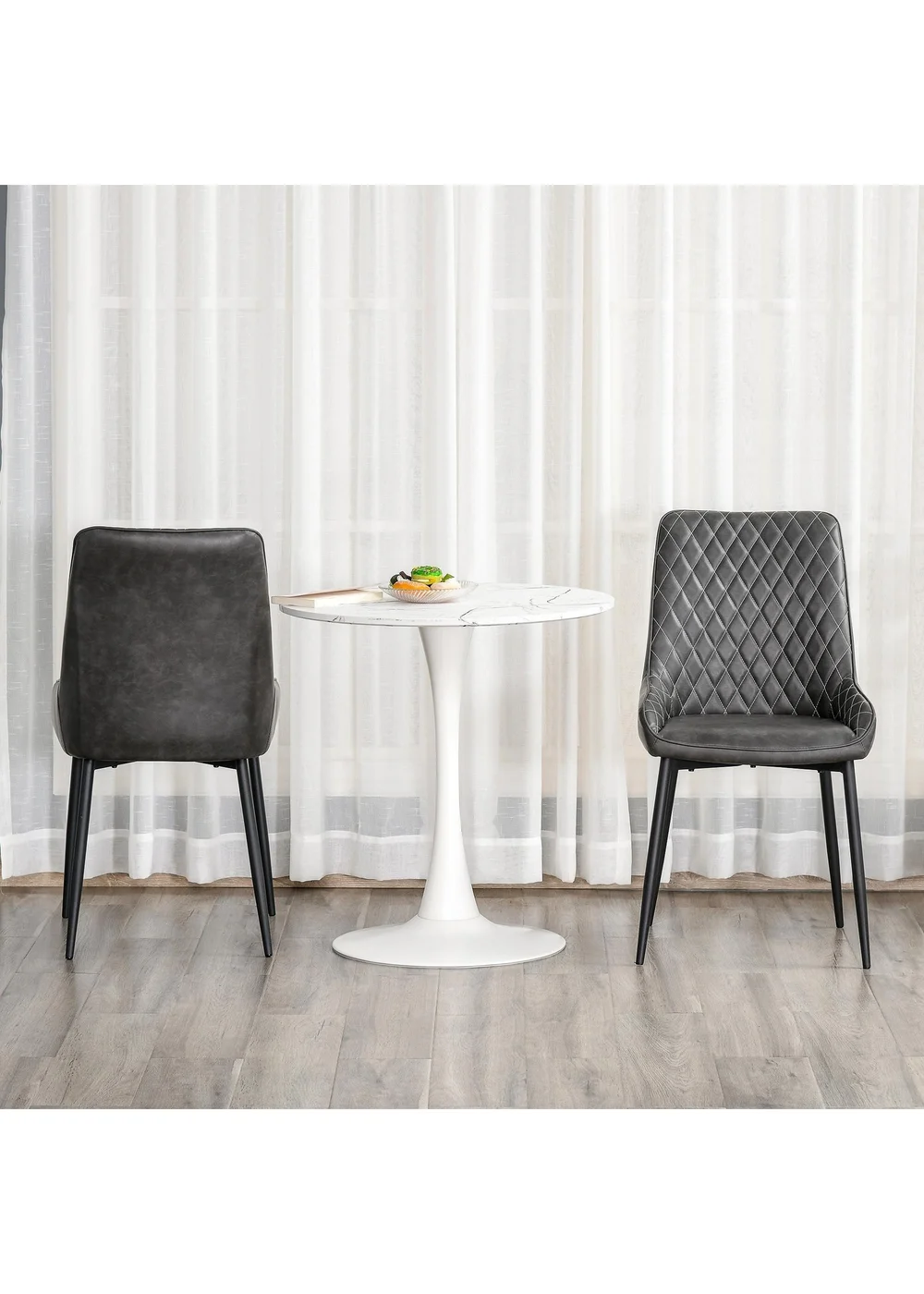 HOMCOM Grey Retro Dining Chair Set of 2 (49cm x 60cm x 89cm) - One Size Image 4
