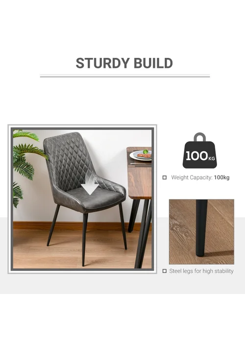 HOMCOM Grey Retro Dining Chair Set of 2 (49cm x 60cm x 89cm) - One Size Image 5