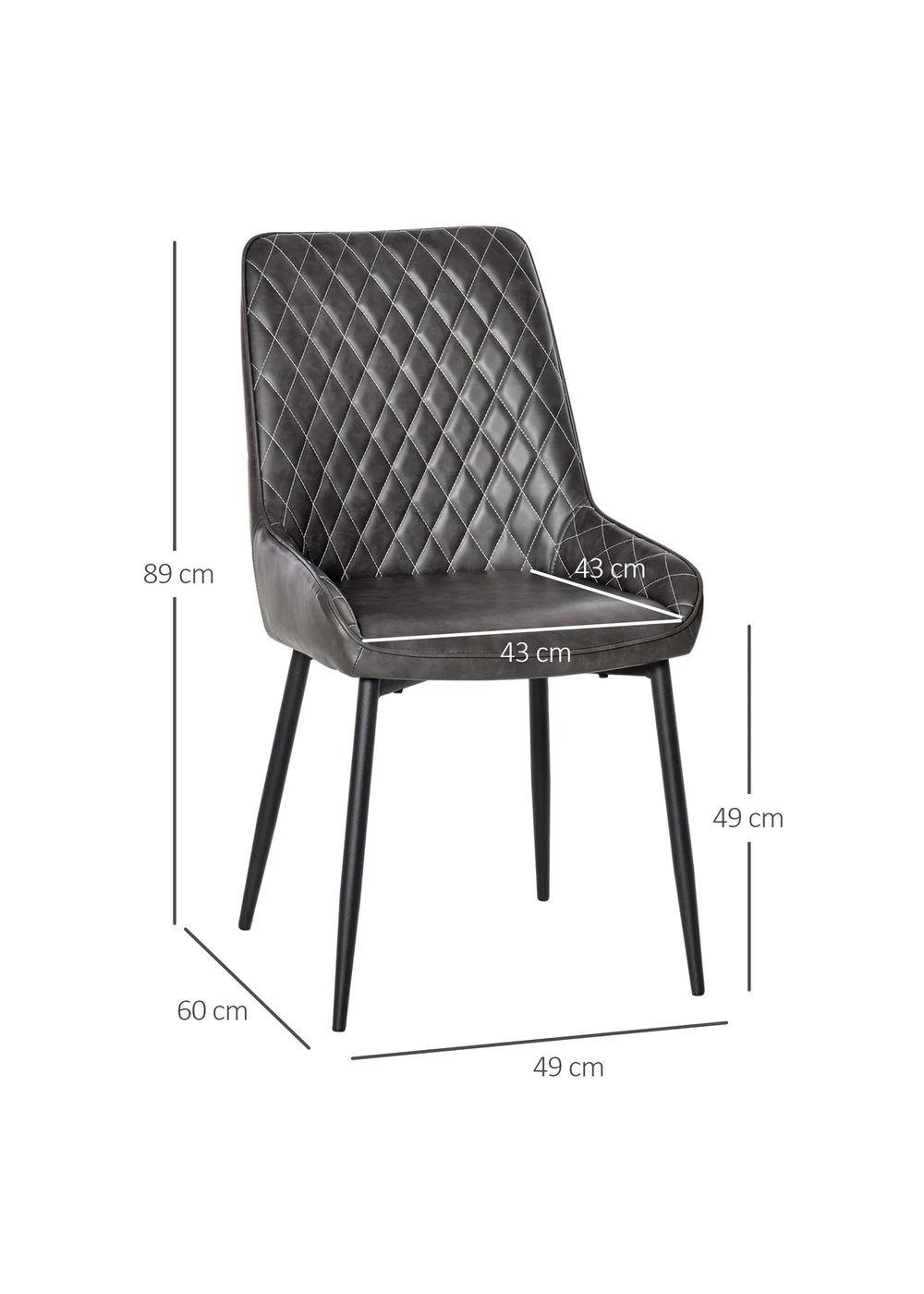 HOMCOM Grey Retro Dining Chair Set of 2 (49cm x 60cm x 89cm) - One Size Image 3