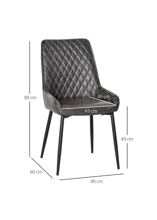 HOMCOM Grey Retro Dining Chair Set of 2 (49cm x 60cm x 89cm) - One Size Image 3