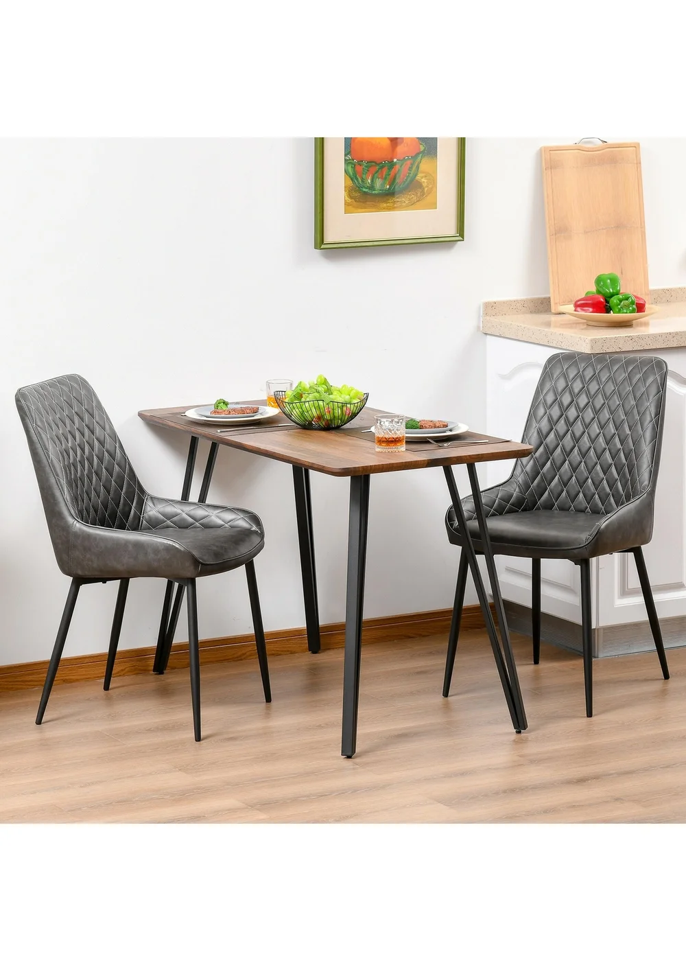 HOMCOM Grey Retro Dining Chair Set of 2 (49cm x 60cm x 89cm) - One Size Image 1