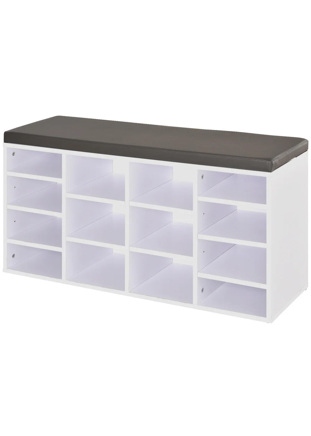 HOMCOM White Multi-Storage Cushion Shoe Rack 14 Compartments (103.5cm x 30cm x 48cm) - One Size Image 2