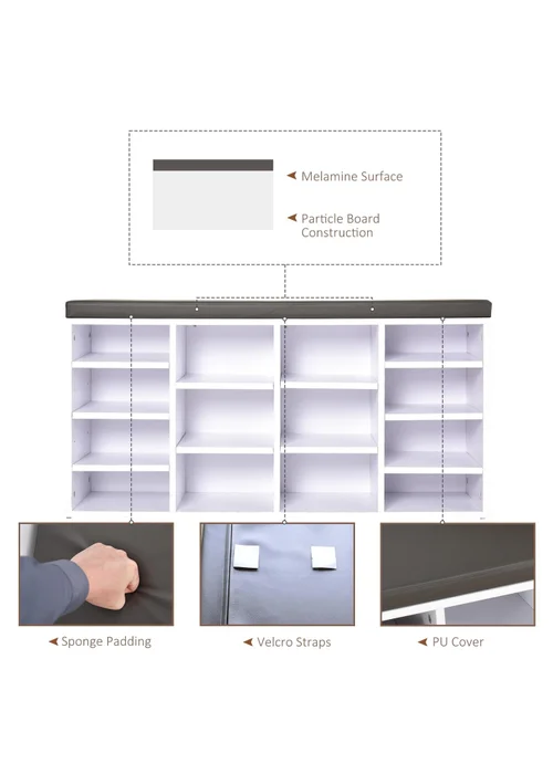 HOMCOM White Multi-Storage Cushion Shoe Rack 14 Compartments (103.5cm x 30cm x 48cm) - One Size Image 5