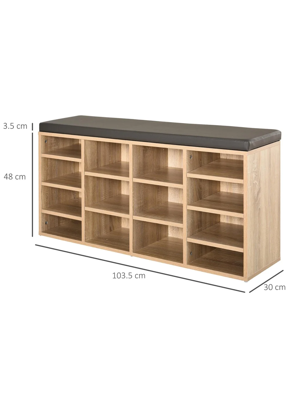 HOMCOM Natural Multi-Storage Cushion Shoe Rack 14 Compartments (103.5cm x 30cm x 48cm) - One Size Image 3