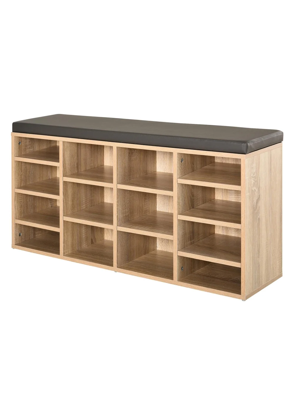 HOMCOM Natural Multi-Storage Cushion Shoe Rack 14 Compartments (103.5cm x 30cm x 48cm) - One Size Image 2