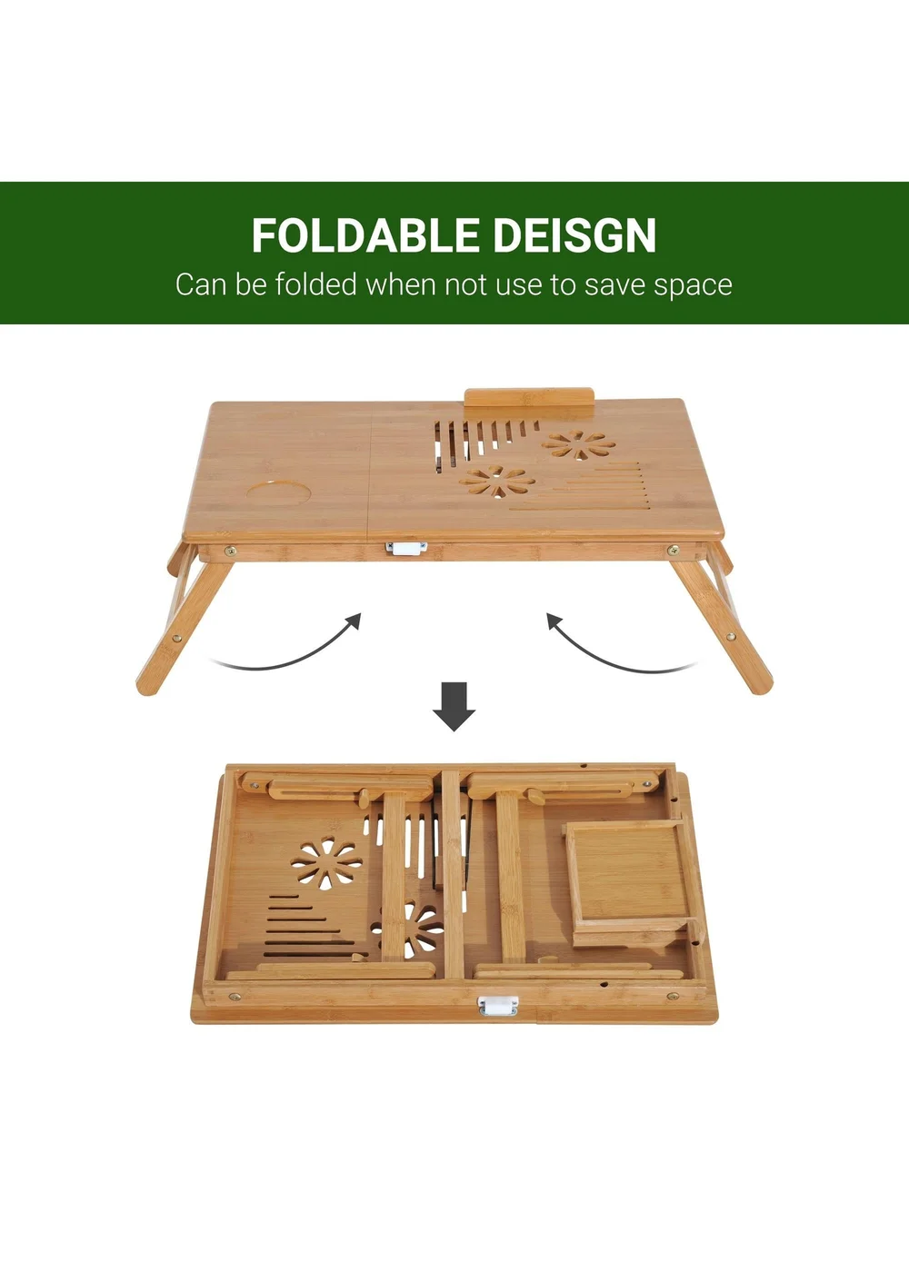 HOMCOM Natural Portable Laptop Desk (55cm x 35cm x 22cm) - One Size Image 5