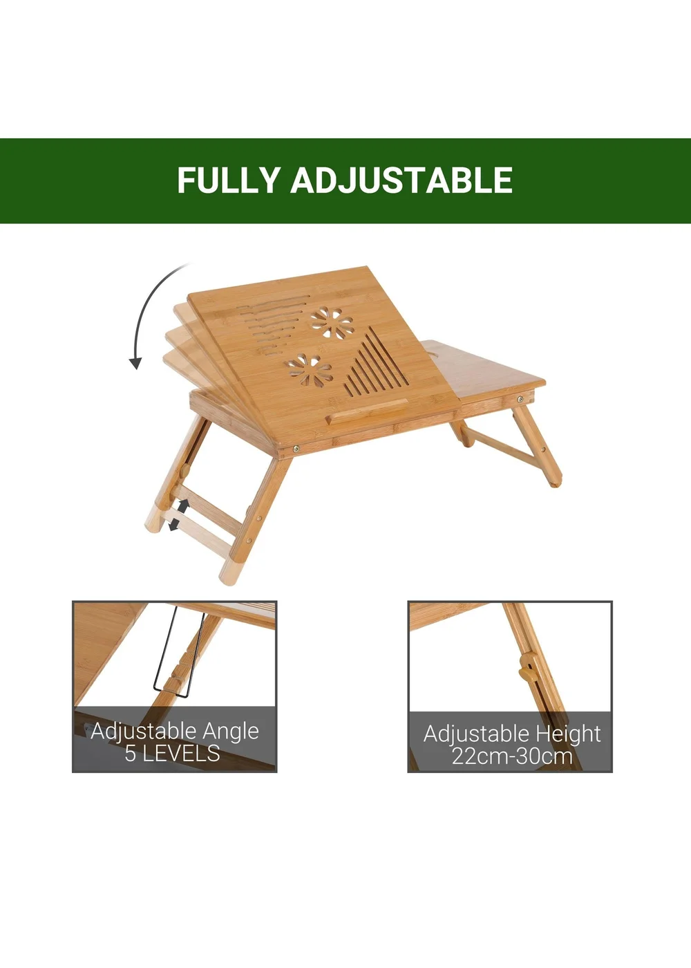 HOMCOM Natural Portable Laptop Desk (55cm x 35cm x 22cm) - One Size Image 4