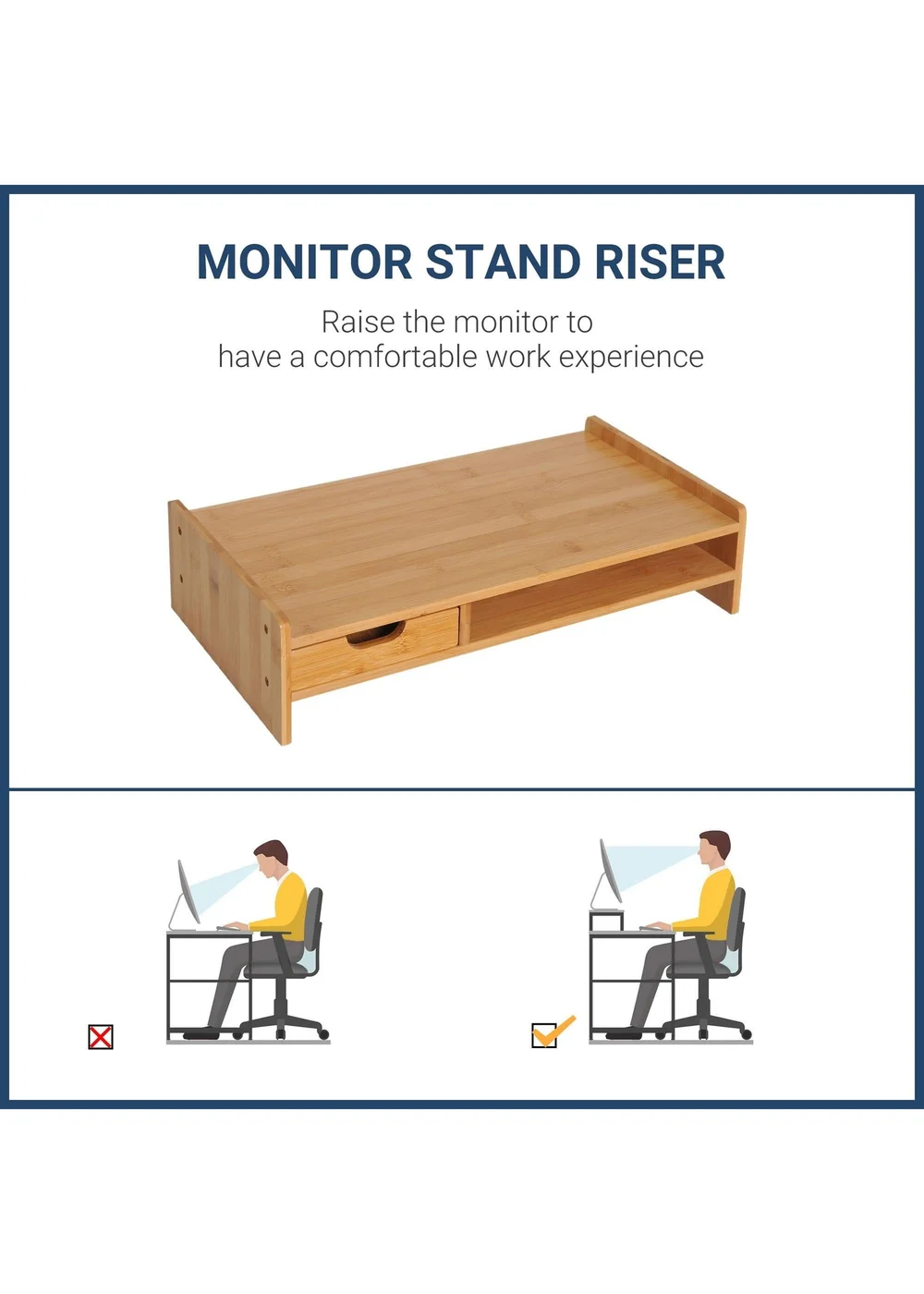 HOMCOM Natural Laptop PC Plinth Stand (49cm x 255cm x 115cm) - One Size Image 4