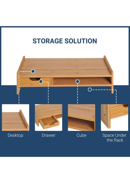 HOMCOM Natural Laptop PC Plinth Stand (49cm x 255cm x 115cm) - One Size Image 5