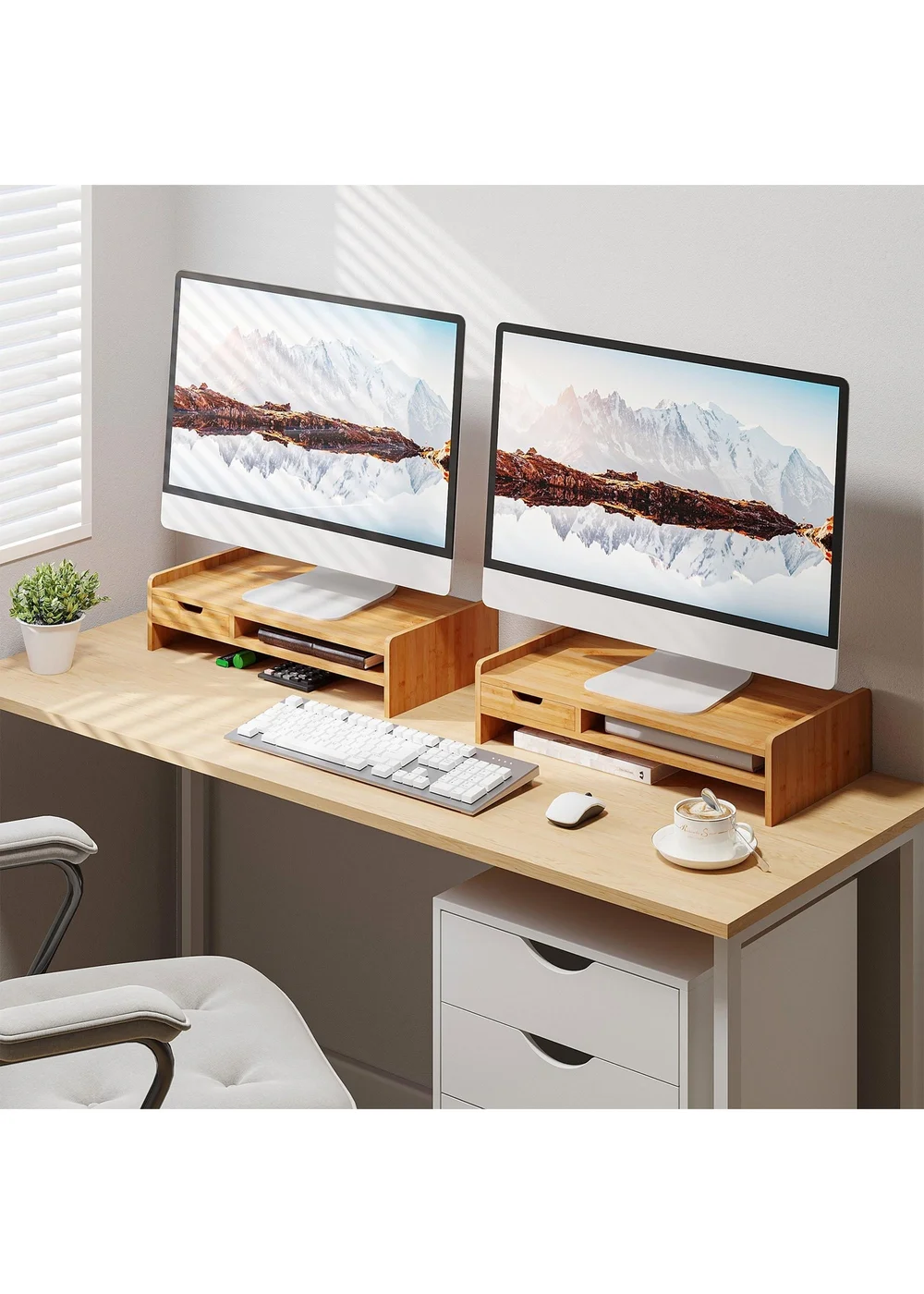 HOMCOM Natural Laptop PC Plinth Stand (49cm x 255cm x 115cm) - One Size Image 2