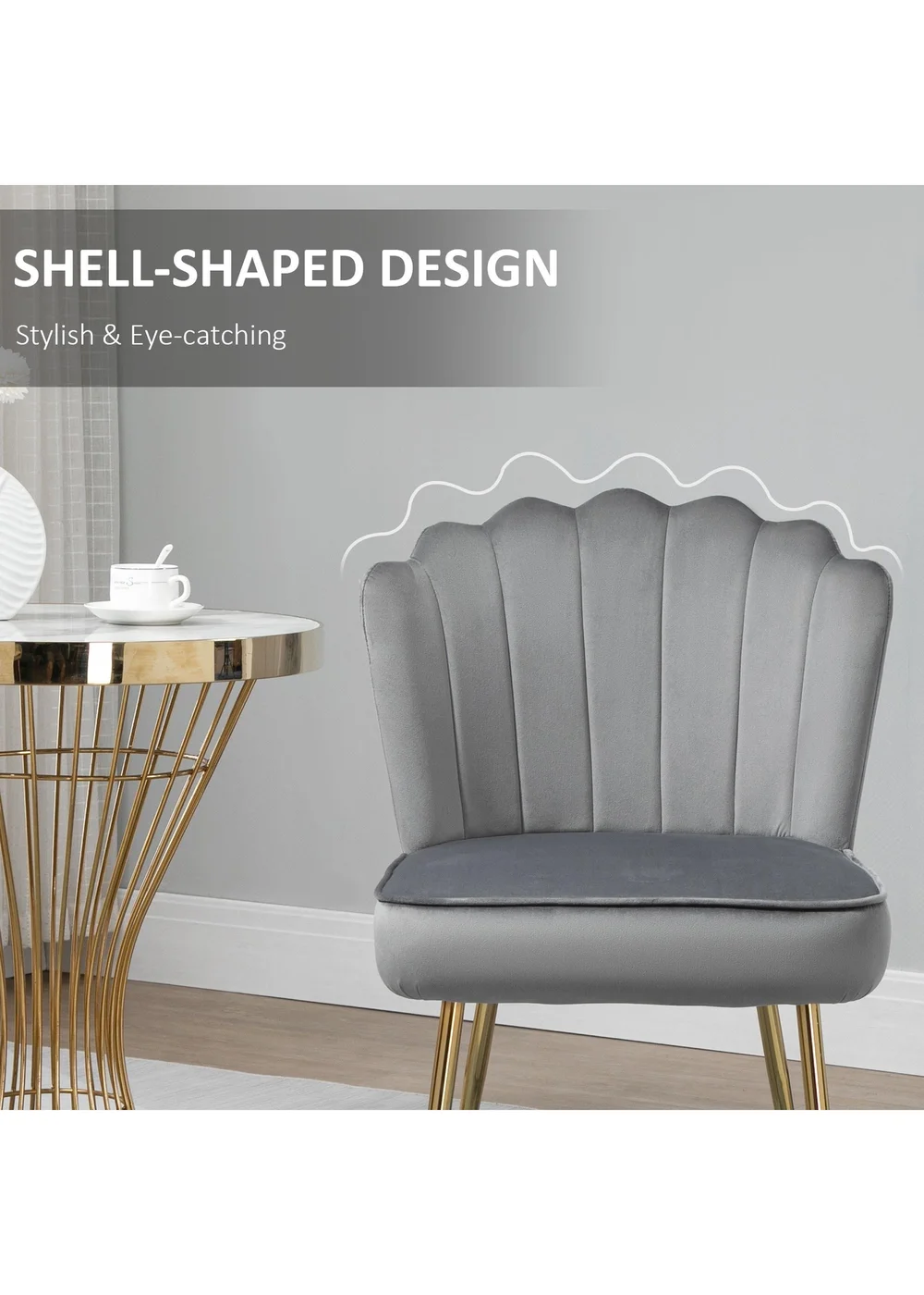 HOMCOM Grey Velvet-Feel Accent Chair (57cm x 58cm x 88cm) - No Size Image 5
