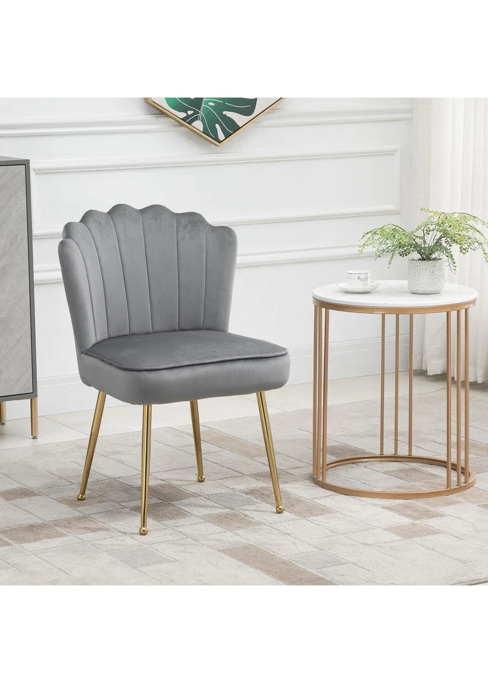 HOMCOM Grey Velvet-Feel Accent Chair (57cm x 58cm x 88cm) - No Size Image 1