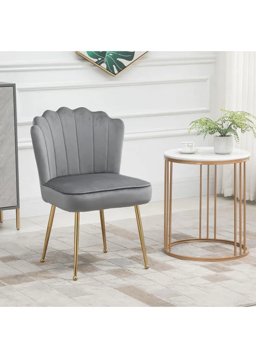 HOMCOM Grey Velvet-Feel Accent Chair (57cm x 58cm x 88cm) - No Size Image 1