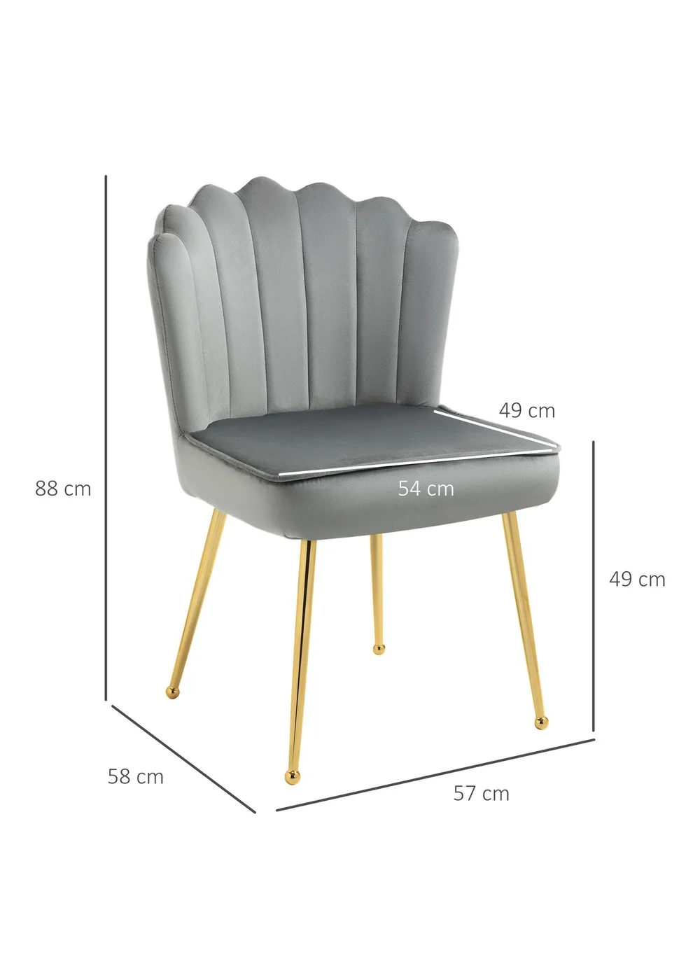 HOMCOM Grey Velvet-Feel Accent Chair (57cm x 58cm x 88cm) - No Size Image 3