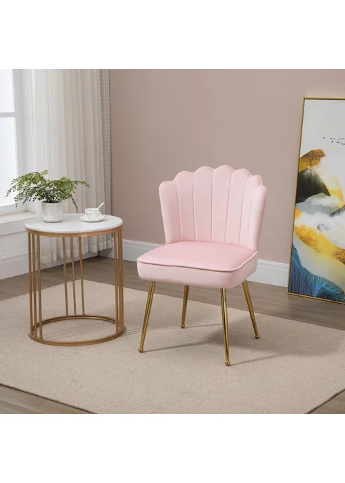 HOMCOM Pink Velvet-Feel Accent Chair (57cm x 58cm x 88cm) - No Size Image 1