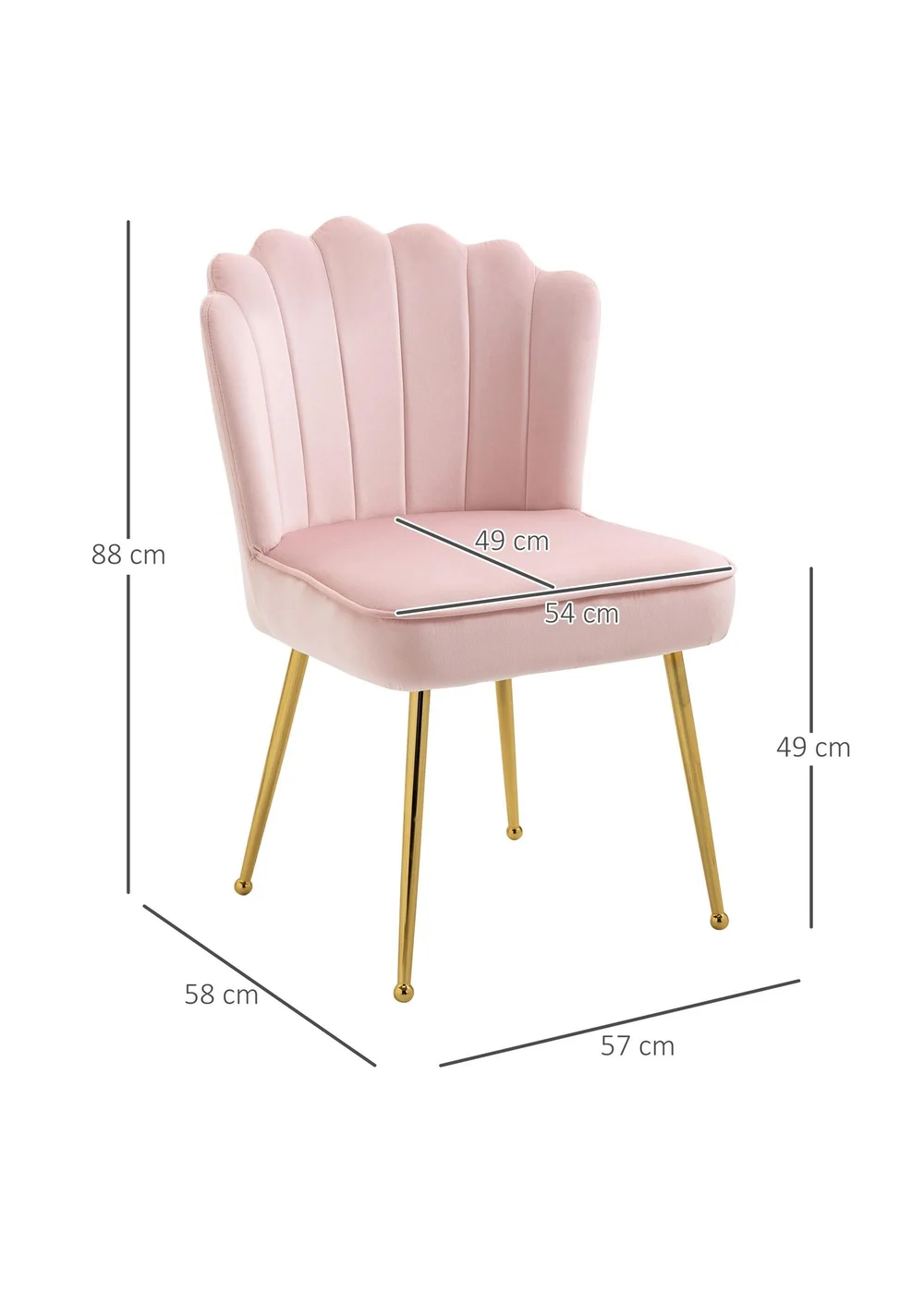 HOMCOM Pink Velvet-Feel Accent Chair (57cm x 58cm x 88cm) - No Size Image 3