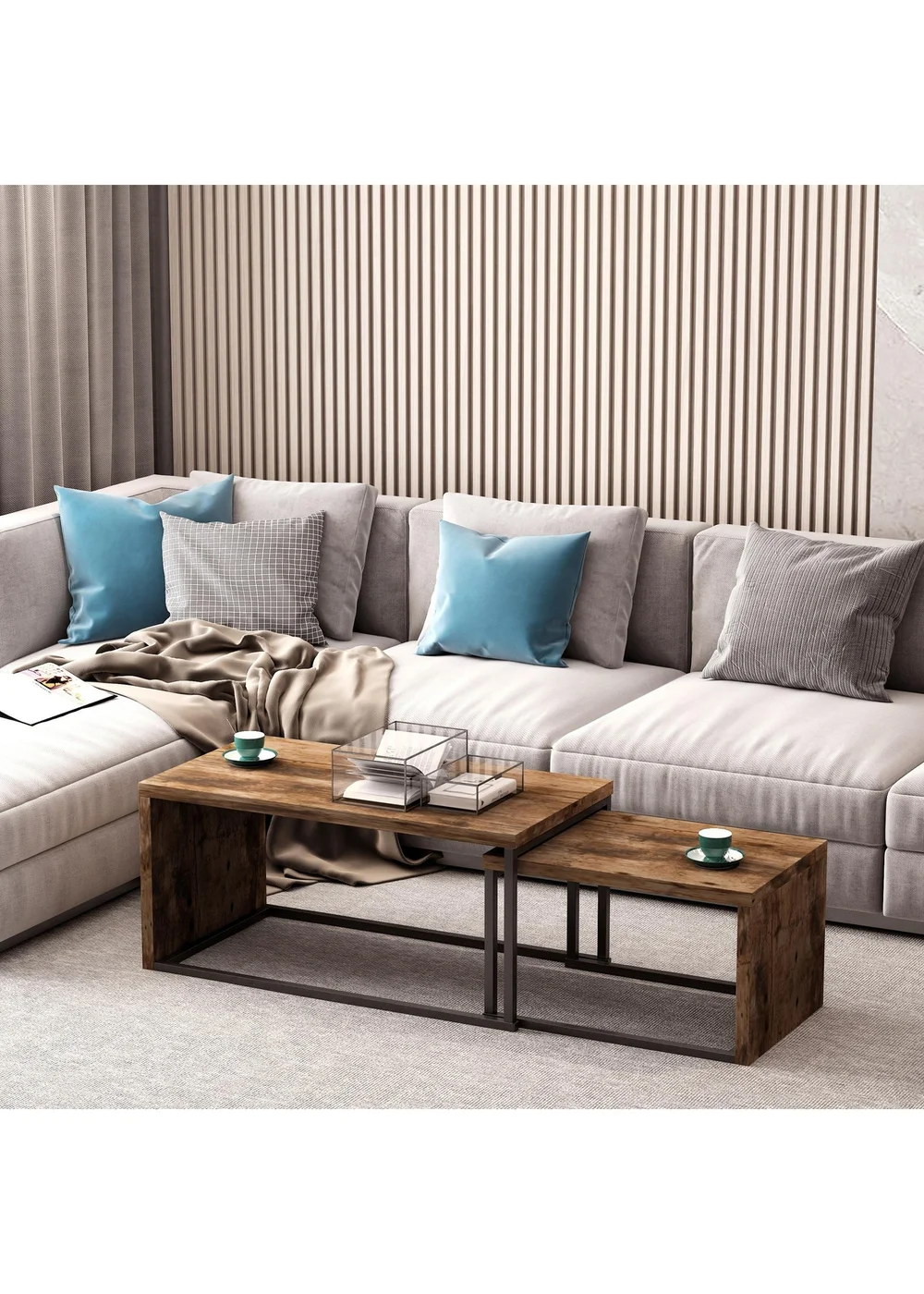 HOMCOM Brown Set of 2 Coffee Tables (90cm x 48cm x 42cm) - One Size Image 1