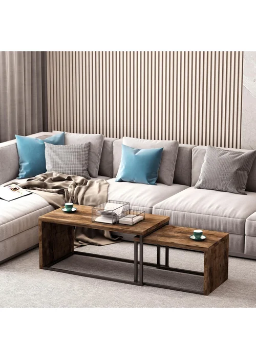 HOMCOM Brown Set of 2 Coffee Tables (90cm x 48cm x 42cm) - One Size Image 1