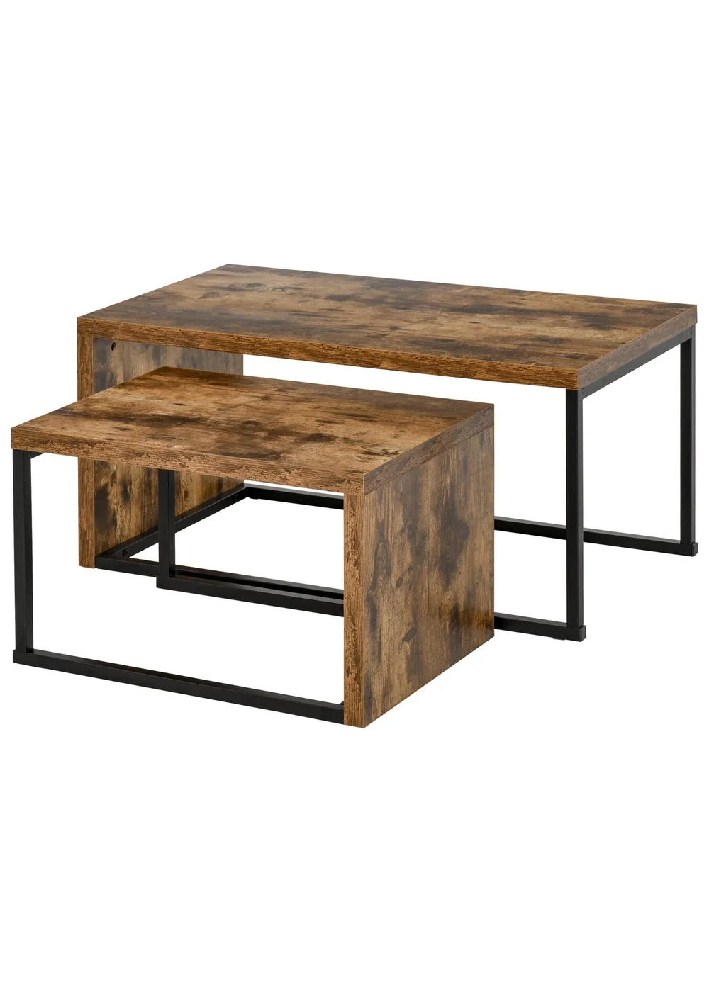 HOMCOM Brown Set of 2 Coffee Tables (90cm x 48cm x 42cm) - One Size Image 2