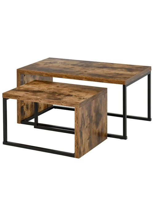 HOMCOM Brown Set of 2 Coffee Tables (90cm x 48cm x 42cm) - One Size Image 2