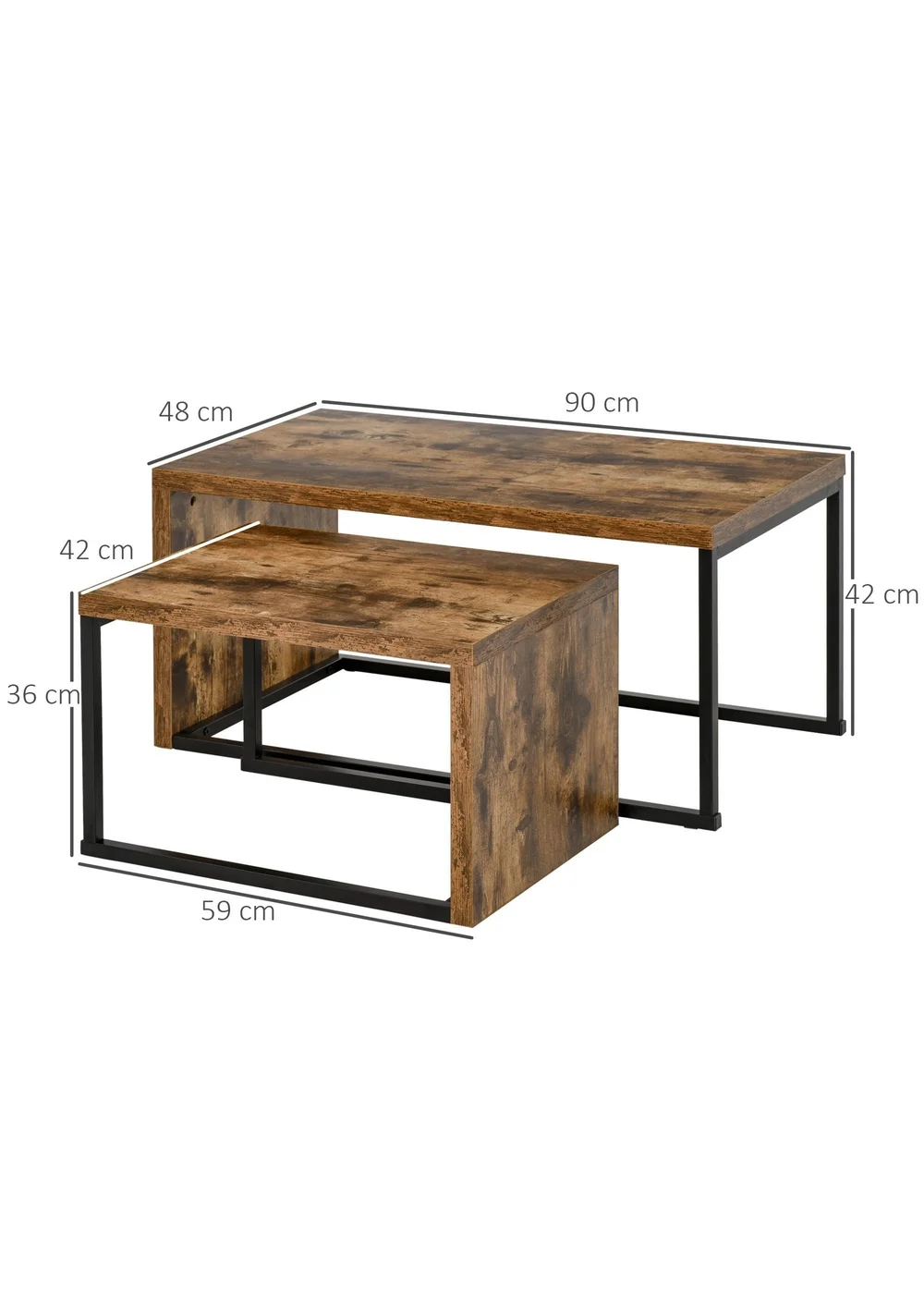 HOMCOM Brown Set of 2 Coffee Tables (90cm x 48cm x 42cm) - One Size Image 3