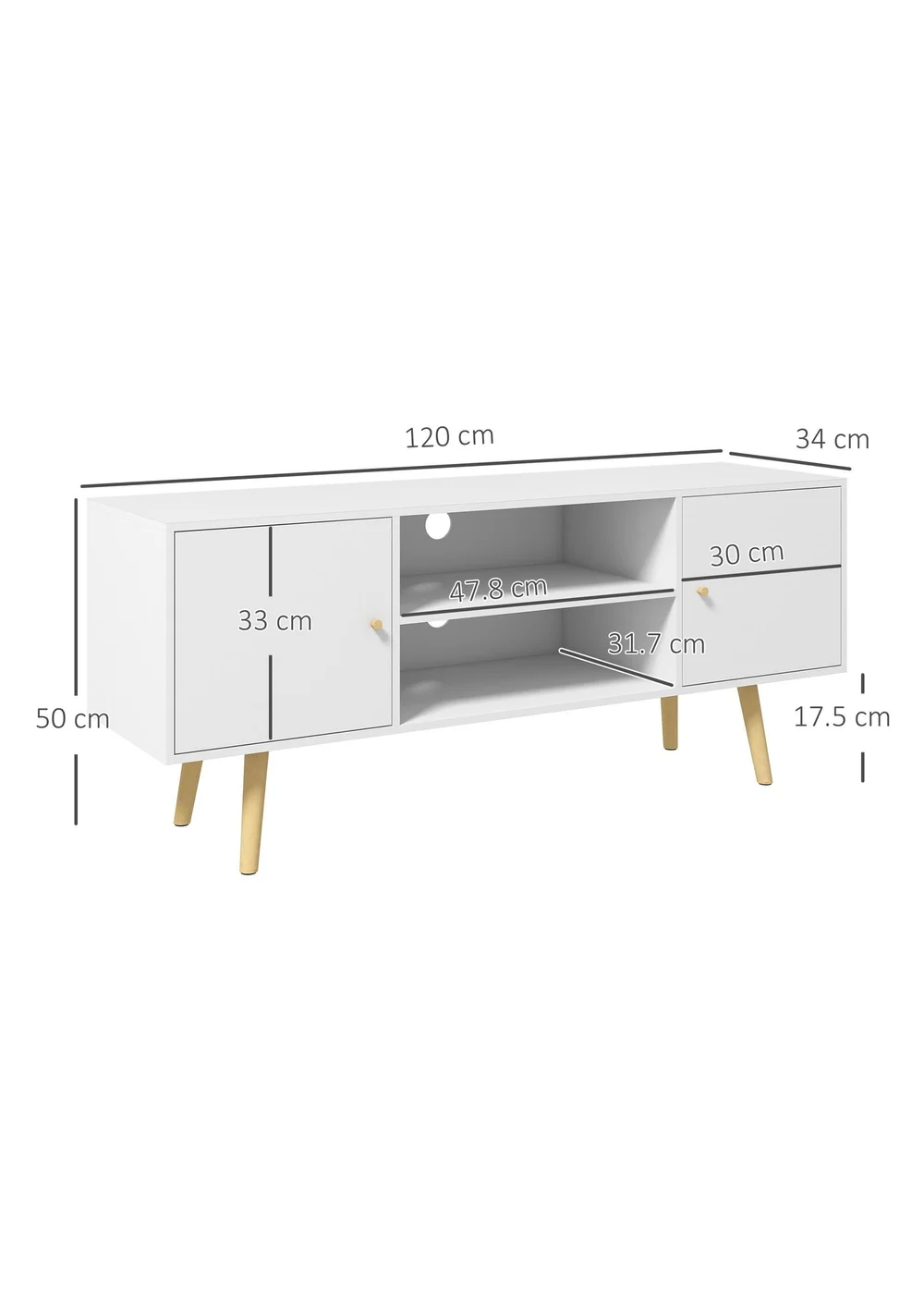 HOMCOM White TV Unit Cabinet (120cm x 34cm x 50cm) - One Size Image 3