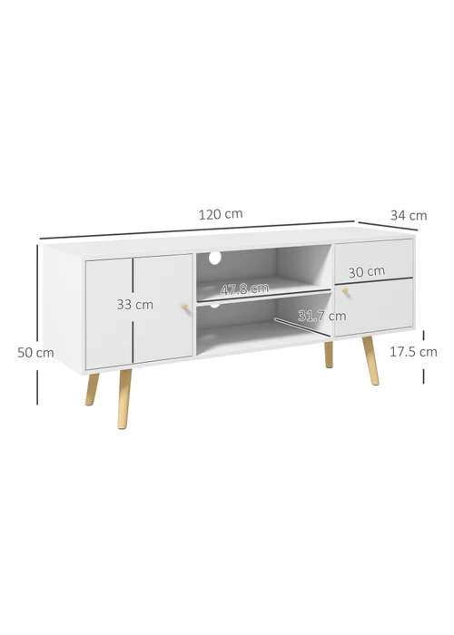 HOMCOM White TV Unit Cabinet (120cm x 34cm x 50cm) - One Size Image 3