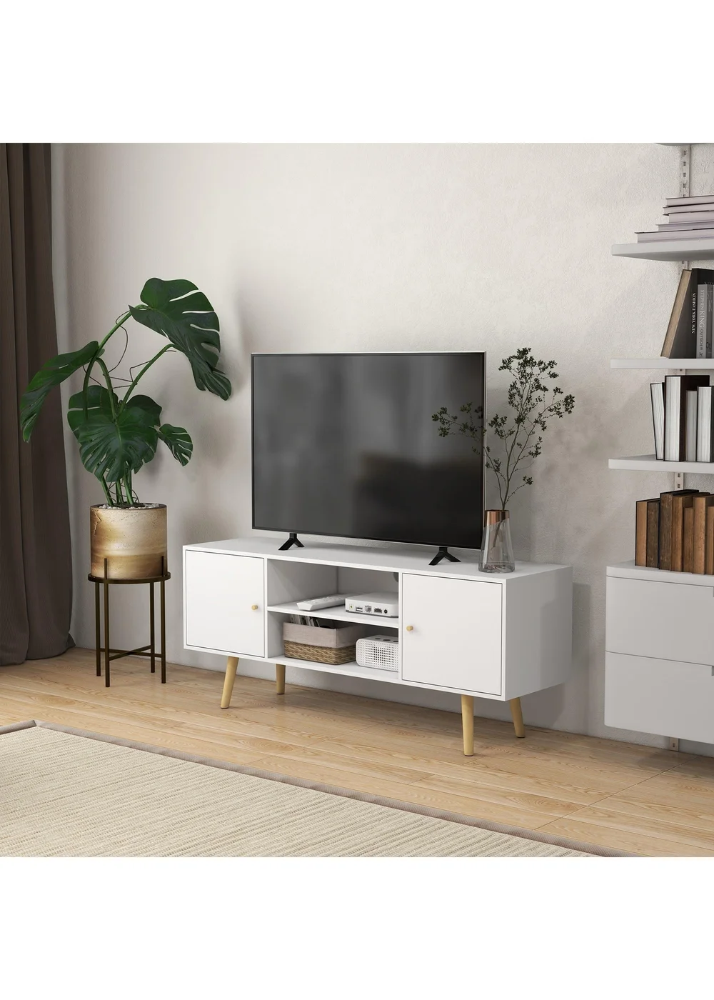 HOMCOM White TV Unit Cabinet (120cm x 34cm x 50cm) - One Size Image 1