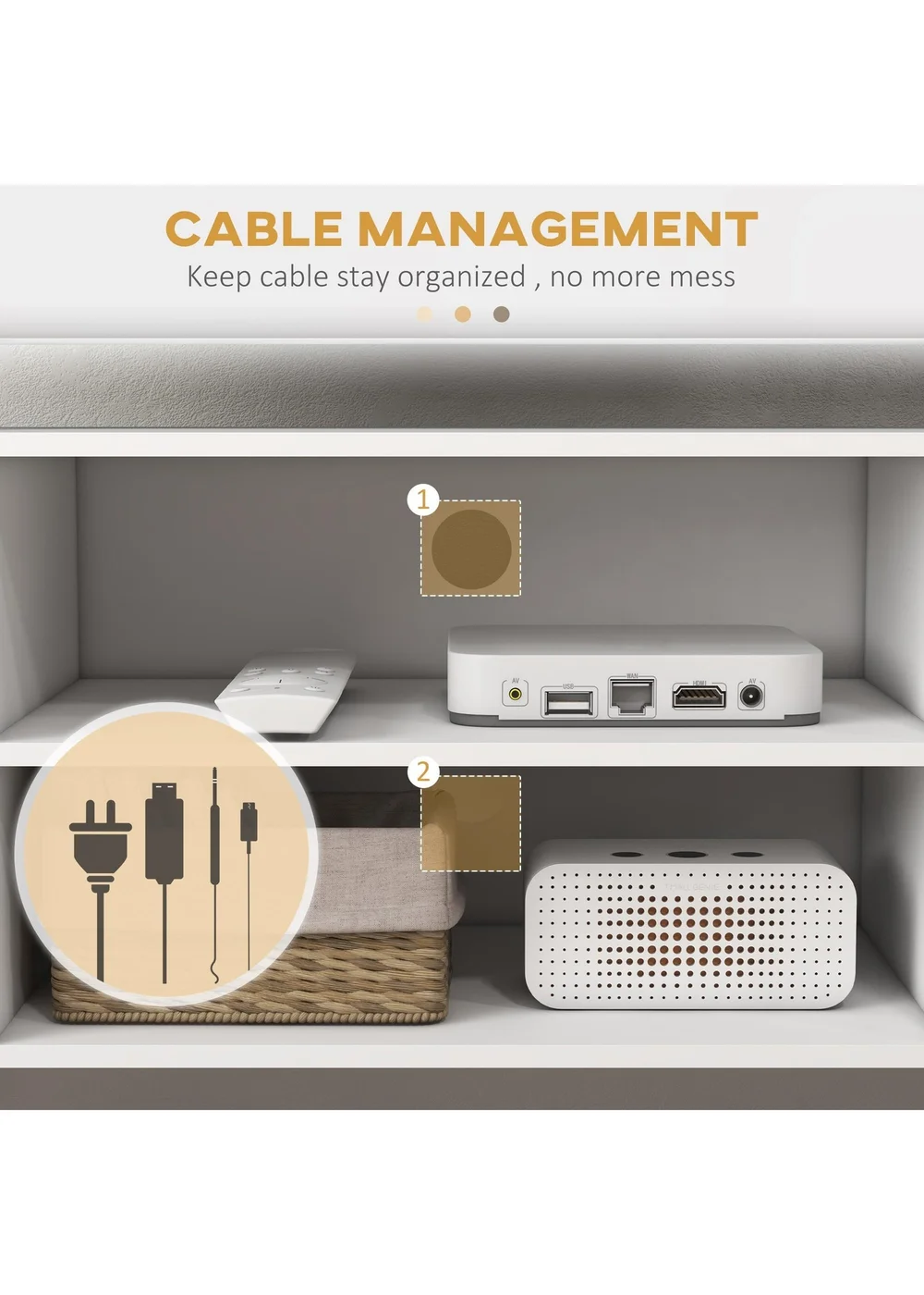 HOMCOM White TV Unit Cabinet (120cm x 34cm x 50cm) - One Size Image 5