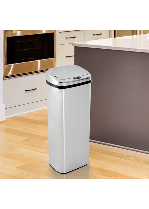 HOMCOM Silver Sensor Dustbin (33cm x 25cm x 84cm 50L) - One Size Image 1