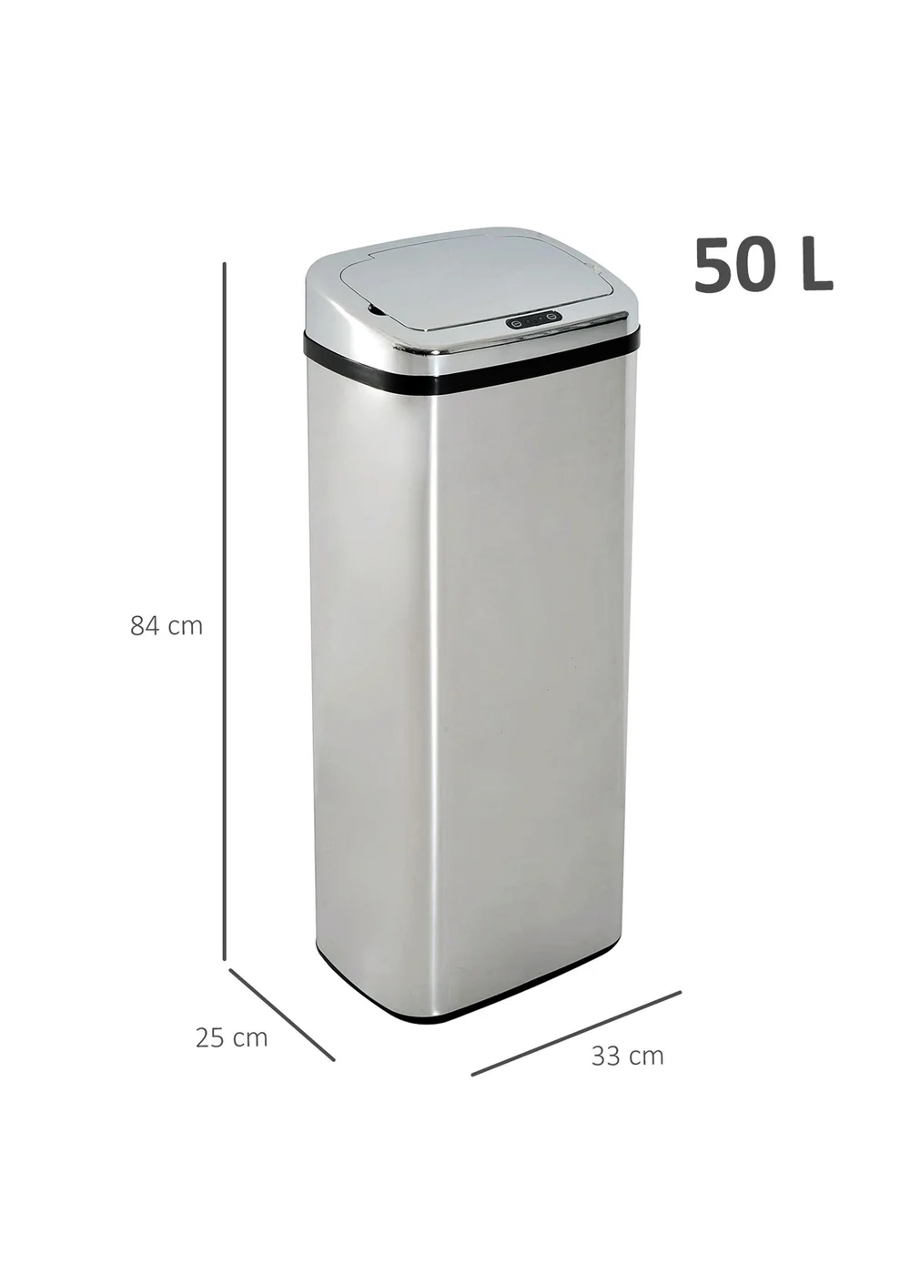 HOMCOM Silver Sensor Dustbin (33cm x 25cm x 84cm 50L) - One Size Image 3