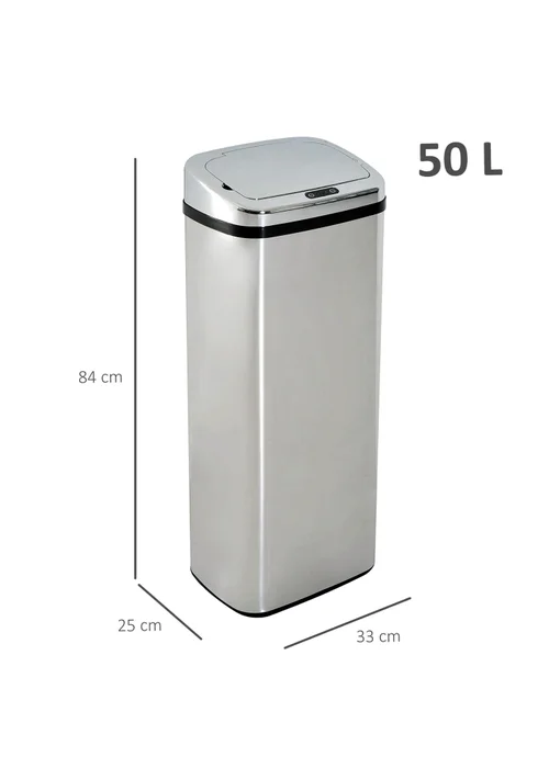 HOMCOM Silver Sensor Dustbin (33cm x 25cm x 84cm 50L) - One Size Image 3