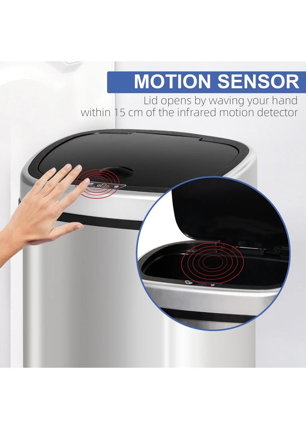 HOMCOM Chrome Sensor Dustbin Touchless Trash Can - No Size Image 5