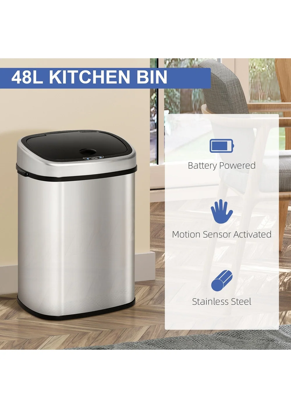 HOMCOM Chrome Sensor Dustbin Touchless Trash Can - No Size Image 4