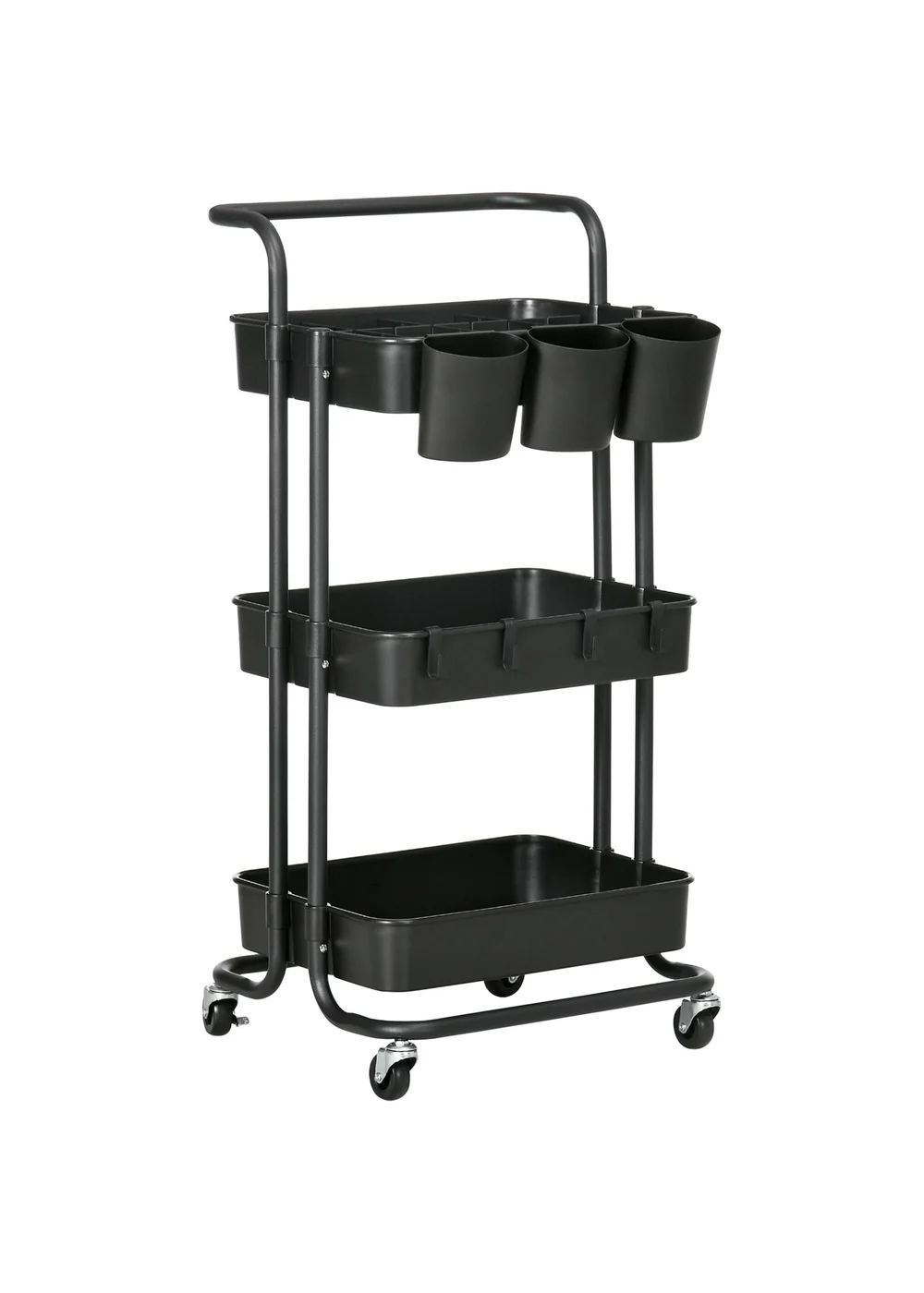 HOMCOM Black 3-Tier Utility Cart (42cm x 38cm x 86.5cm) - One Size Image 2
