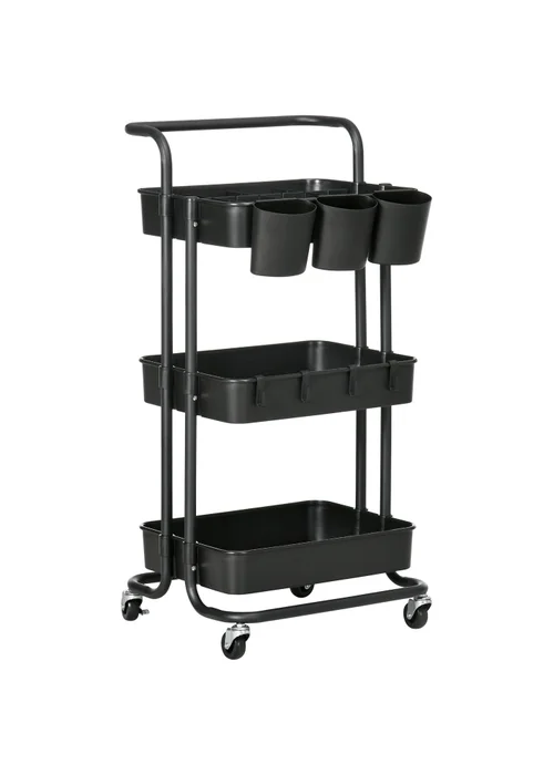 HOMCOM Black 3-Tier Utility Cart (42cm x 38cm x 86.5cm) - One Size Image 2